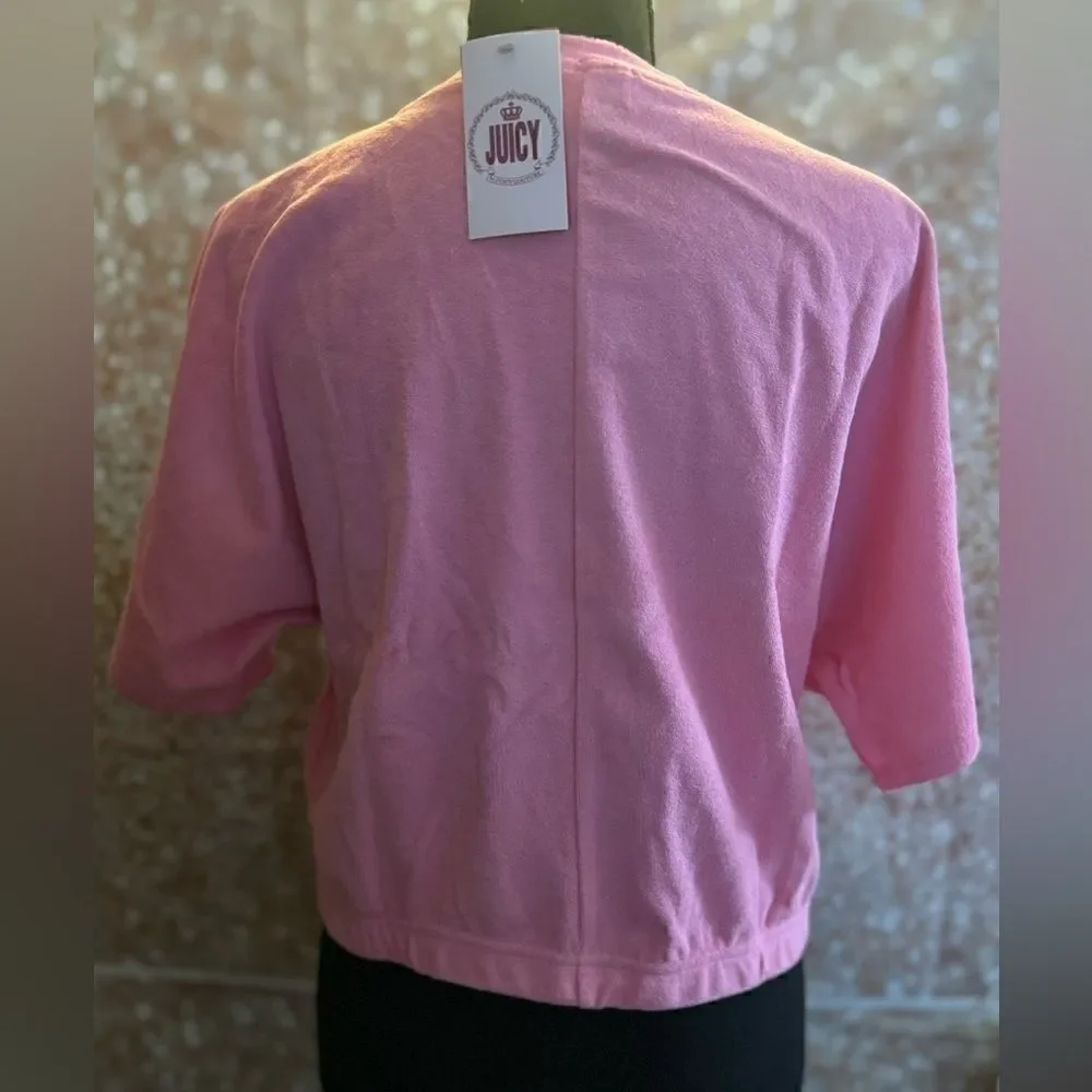 JUICY COUTURE Top Short Sleeve Cropped Design Terry Cloth Fabric Pink W XXL NWT - Picture 5 of 10